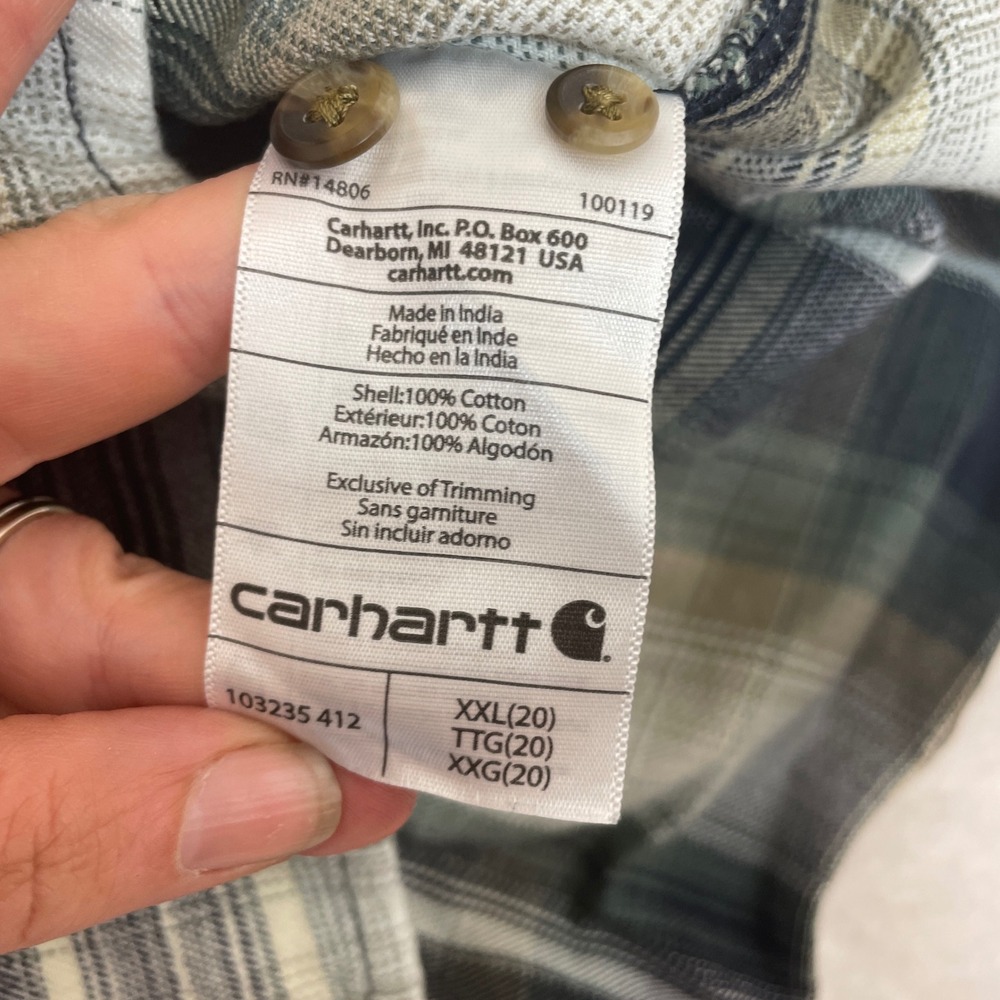 Carhartt Womens XXL Green Plaid Hooded Flannel Shirt Button Up Jacket 103235 412 - Picture 6 of 10